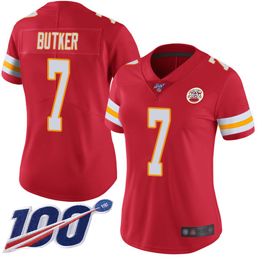 Women Kansas City Chiefs #7 Butker Harrison Red Team Color Vapor Untouchable Limited Player 100th Season Football Nike NFL Jersey